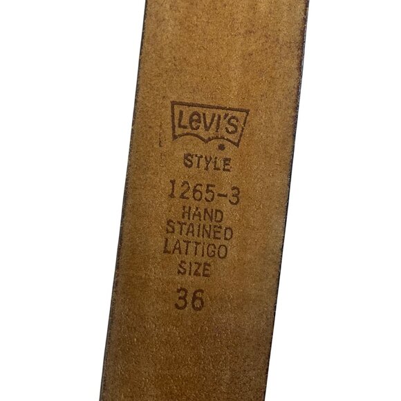 Vintage 70s Levis Leather Belt Mens 36 Stamped Logo Buckle Hand Stained 1265-3 - Picture 4 of 12